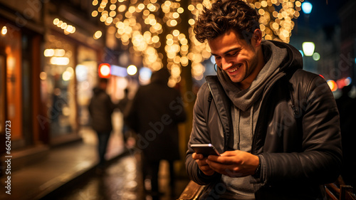 man using cellphone at night