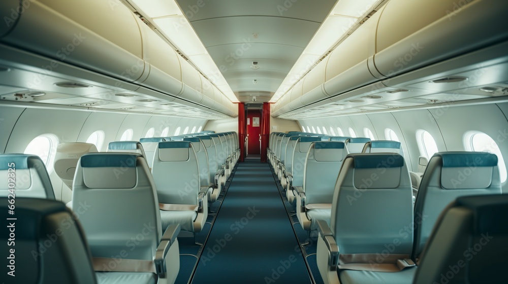 modern airplane interior with flight seats