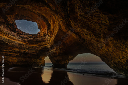 Amazing Benagil Cave Portugal by night- Sea cave - Art and travel concept