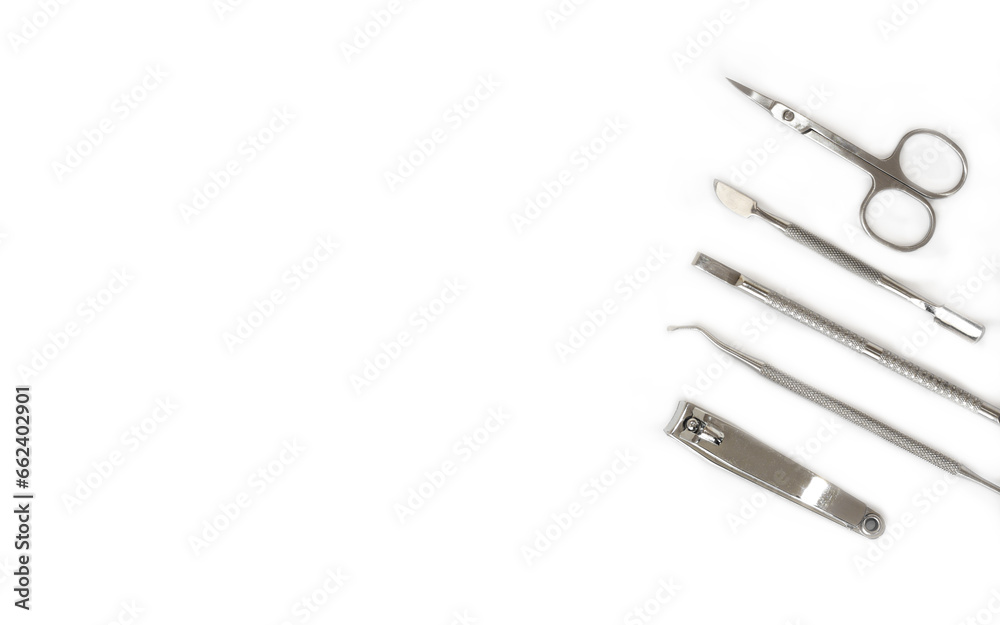 Set of manicure tools on a white background Set of manicure tools on a white background