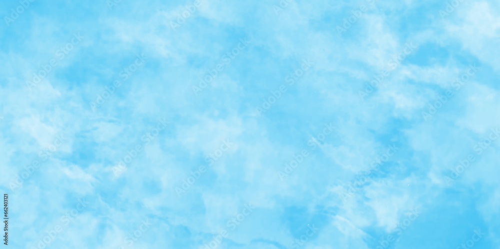 Sky clouds with brush painted blue watercolor texture, small and large clouds alternating and moving slowly on cloudy winter morning blue sky, white cloud and clear blue Abstract sky in sunny day.