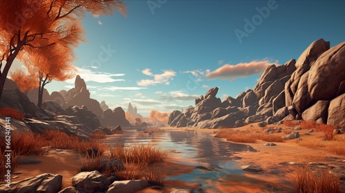 an inviting scene featuring an otherworldly landscape rendered with meticulous realism within a VR environment