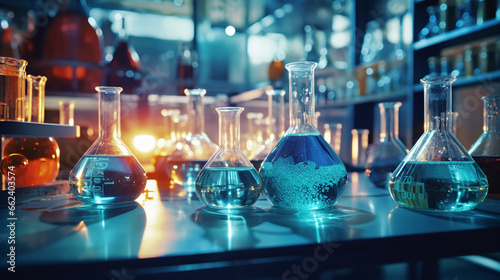 Chemistry science theme enhanced by a captivating laboratory glassware setting. ai generative. photo