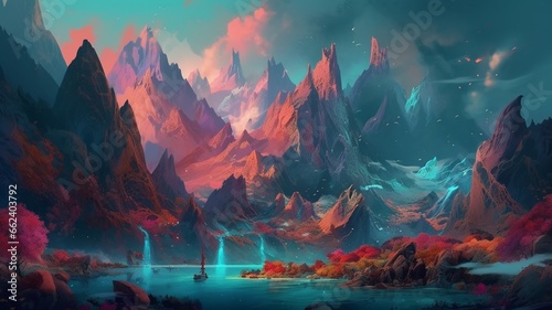 Artists universe style mountain world beautiful painting photography image AI generated art