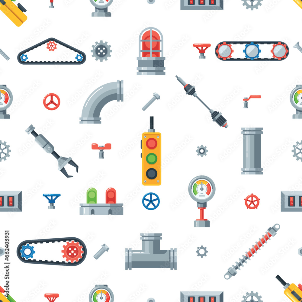 Naklejka premium Seamless Pattern With Machine Parts Creating A Mesmerizing Mechanical Tapestry. Ideal For Industrial-themed Designs
