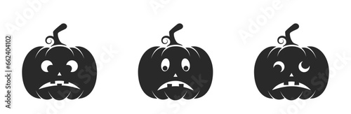 afraid halloween pumpkin icon set. jack o lantern and autumn symbols. isolated vector images