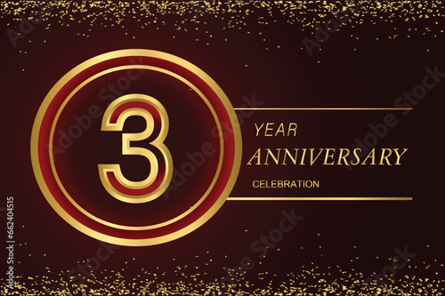 3rd anniversary logo with gold double line style decorated with glitter and confetti Vector EPS 10 photo