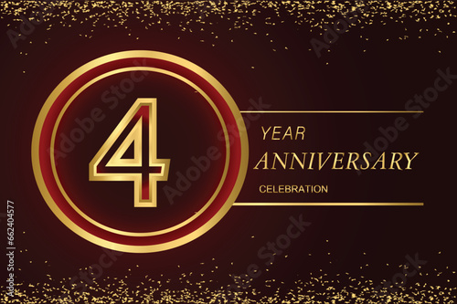 04th anniversary logo with gold double line style decorated with glitter and confetti Vector EPS 10 photo