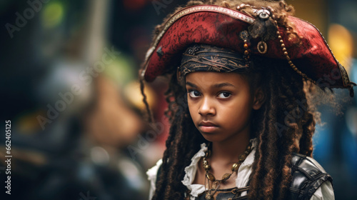Black Girl in Pirate Costume at a Halloween Community Event