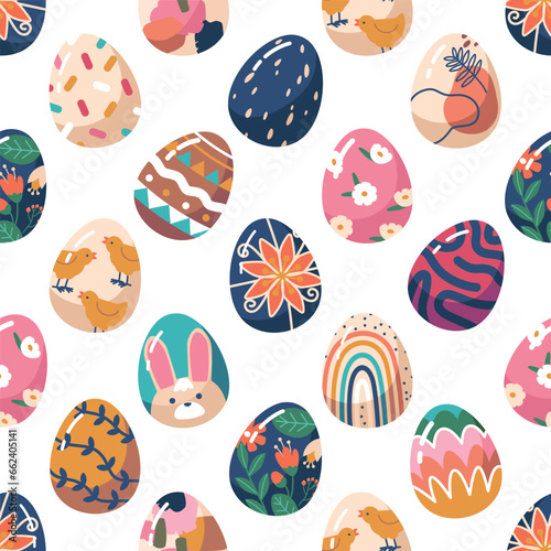 Cheerful Easter Egg-themed Seamless Pattern, Bursting With Bright Colors And Delightful Designs, Vector Illustration
