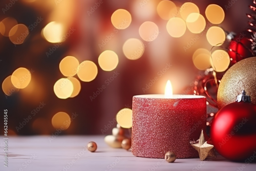 Burning christmas decorated candle