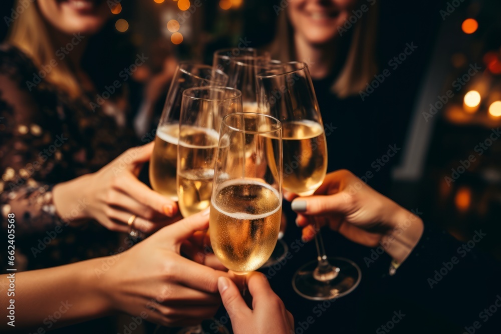 Celebration, champagne glasses clink
