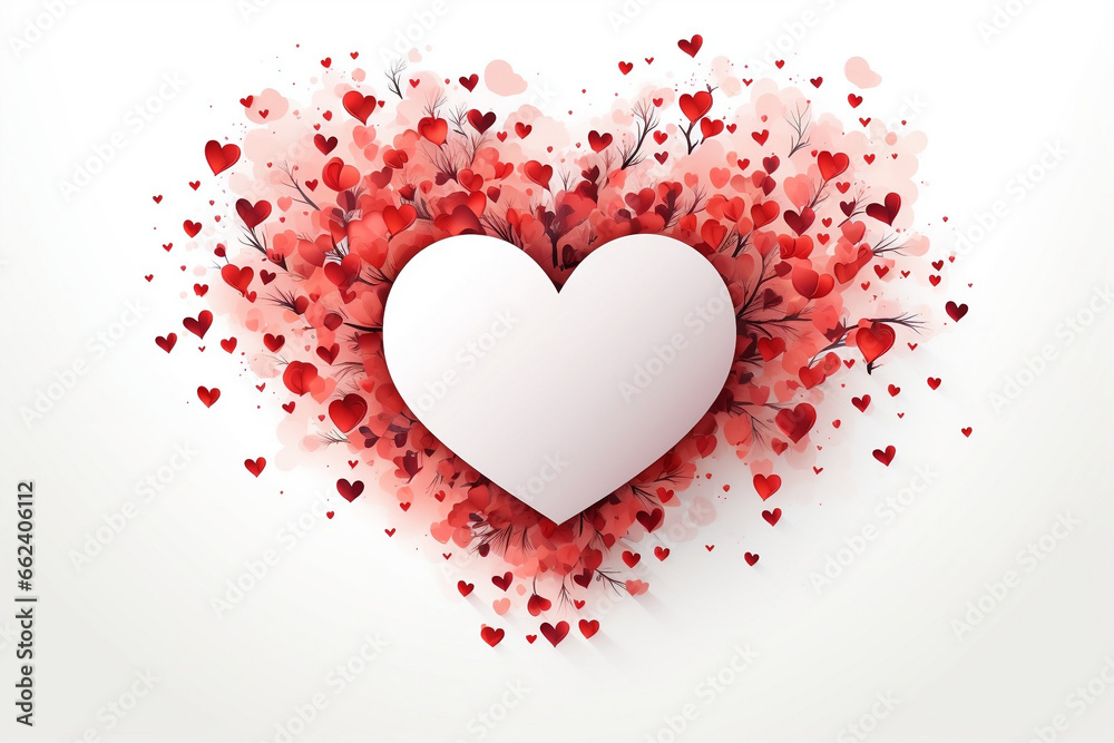 Heartfelt Love, Valentine's Day Postcard with Heart Shape on White Background Heartfelt Love, Valentine's Day Postcard with Heart Shape on White Background