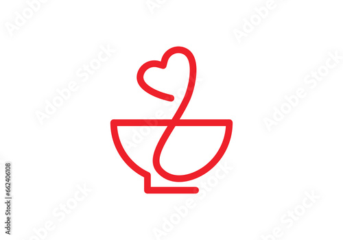 bowl and love logo design, simple creative symbol vector illustration.