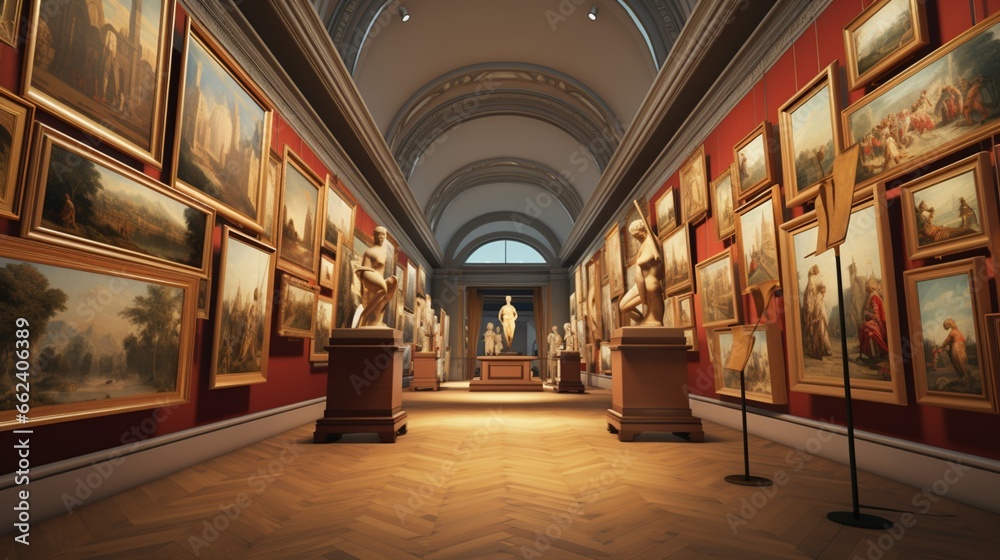 a detailed image of a virtual art gallery, where masterpieces come to life in a digital space, illustrating the artistic potential of VR
