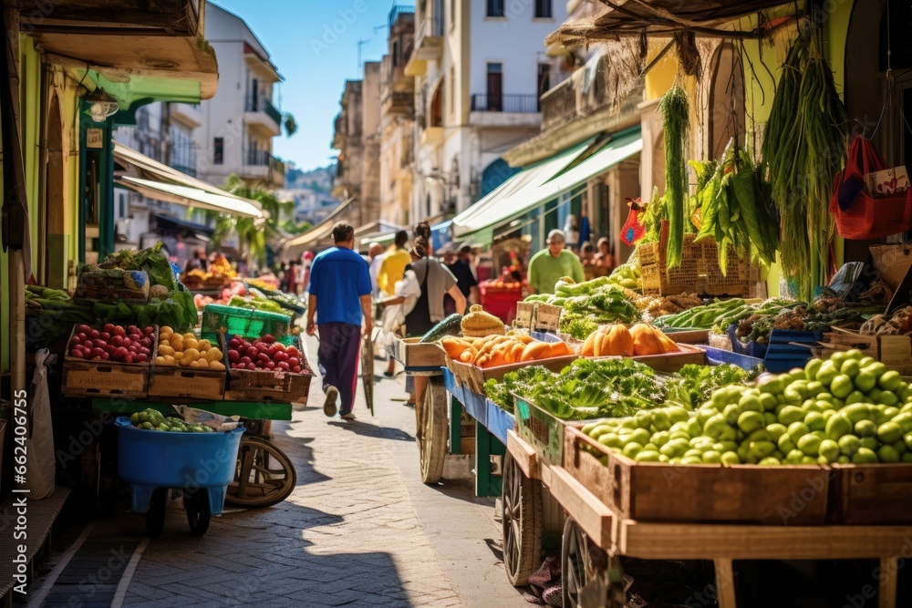The traditional market offers a taste of Mediterranean culture and a vibrant display of healthy and colorful foods. - obrazy, fototapety, plakaty 
