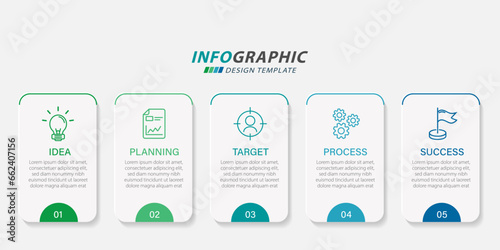 Timeline Creator infographic template. 5 Step timeline journey, calendar Flat simple infographics design template. presentation graph. Business concept with 5 options, gantt vector illustration.