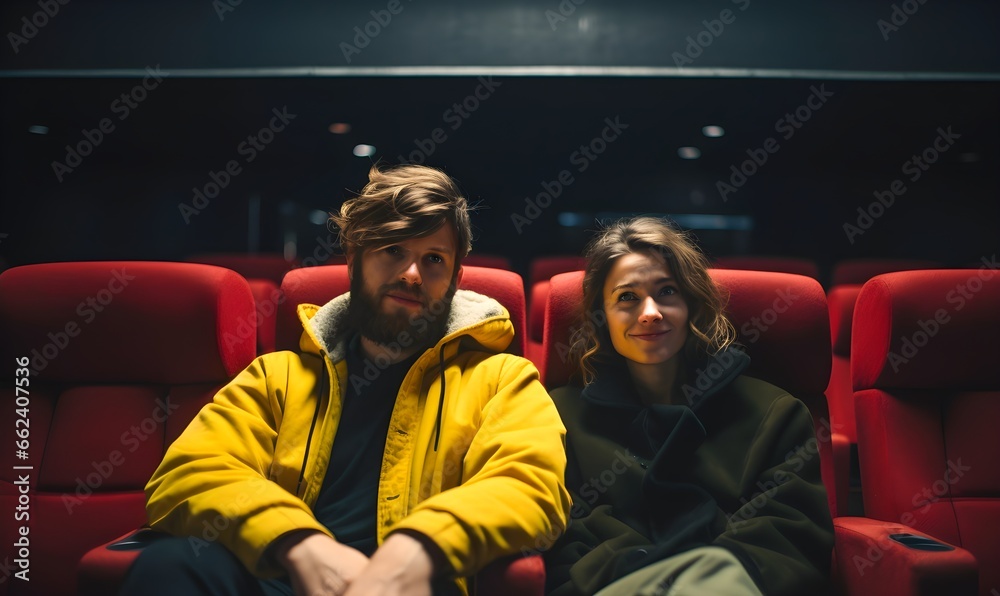 Couple is watching movie in cinema. Couple is watching movie in cinema.