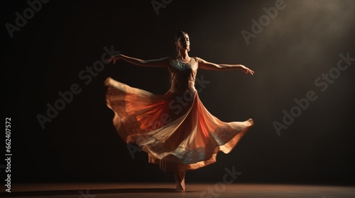 A dynamic Kathak performance, the dancer's swift footwork and expressive hand gestures showcasing the art's complexity.
