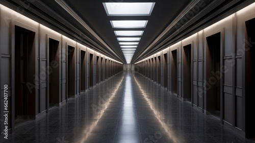 dark interior corridor leading to the office