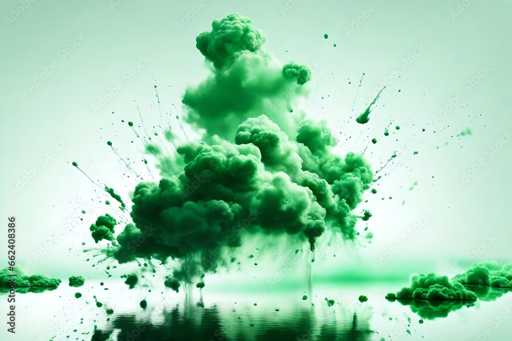 Colorful green smoke paint explosion,