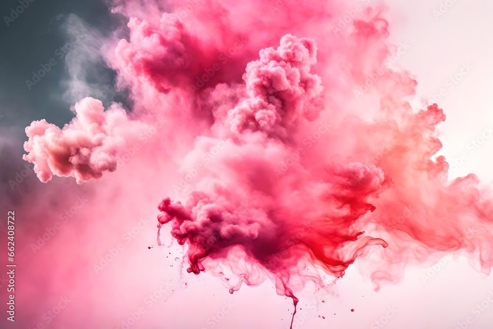 Colorful pink smoke paint explosion,
