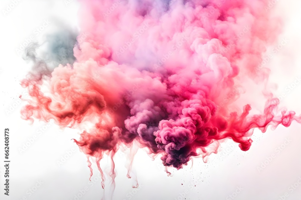 Colorful pink rainbow smoke paint explosion,