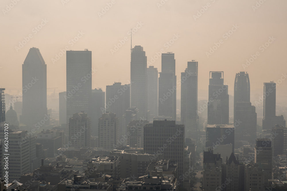 Montreal Downtown in the smoke of Canadian forest fires