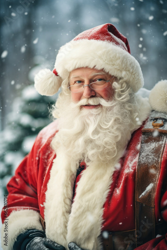 Santa claus portrait and Reindeers background winter