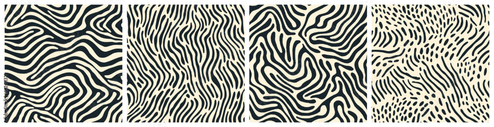 Abstract black and white line doodle seamless pattern set. Vintage organic style drawing background collection, trendy design with basic shapes. Simple hand drawn wallpaper print texture.
