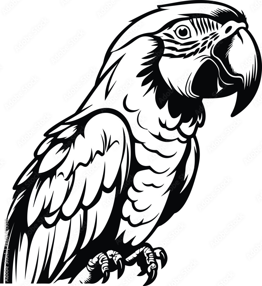 Macaw Parrot Logo Monochrome Design Style