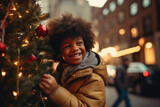 African American kids on the christmas street in New york