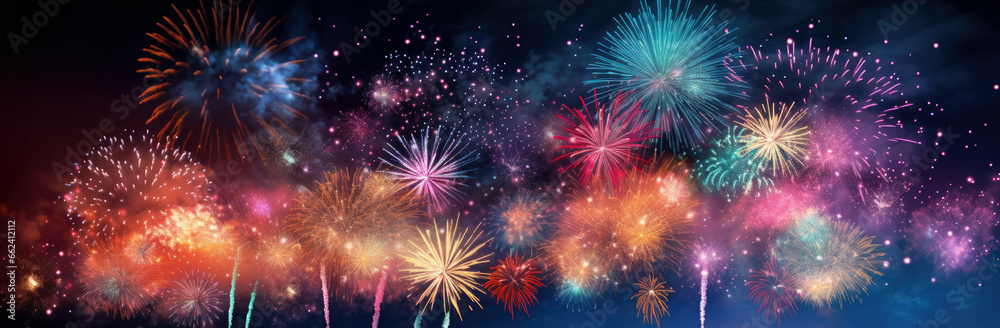 fireworks at night. happy new year. abstract holiday background. Colorful firework with bokeh background.