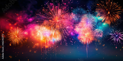fireworks at night. happy new year. abstract holiday background. Colorful firework with bokeh background. photo