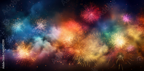 fireworks at night. happy new year. abstract holiday background. Colorful firework with bokeh background.