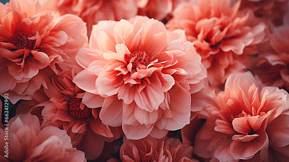 Coral Peony Blossoms in Bloom, A Beautiful Close-Up