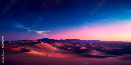 arid and vast desert landscape, where immense sand dunes stretch into the distance, and the Milky Way blankets the night sky © Maximusdn