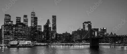 High-resolution black and white image of a city skyline on a dark night