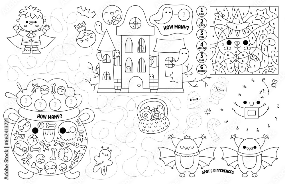 Vector Kawaii Halloween Placemat For Kids Fall Holiday Printable