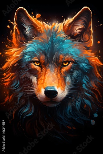 Eyes of Ember: An Abstract Wolf Portrait with Fiery Flair. Generative ai
