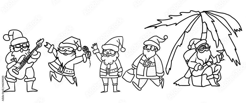 Hand drawn vector doodle set of Santa Claus. Christmas characters.