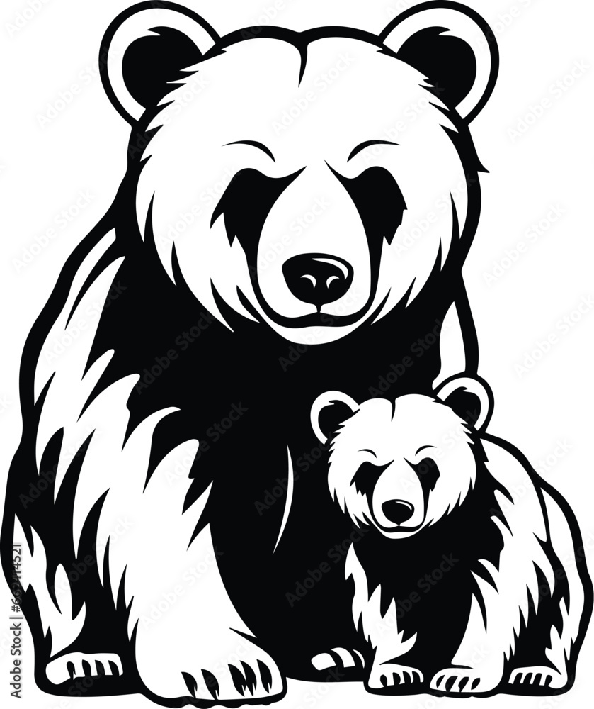 Mama Bear And Baby Bear Design Logo Monochrome Design Style