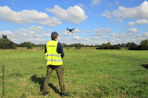 Drone pilot during unmanned aerial vehicle training. photo