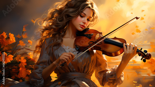 beautiful young woman playing violin