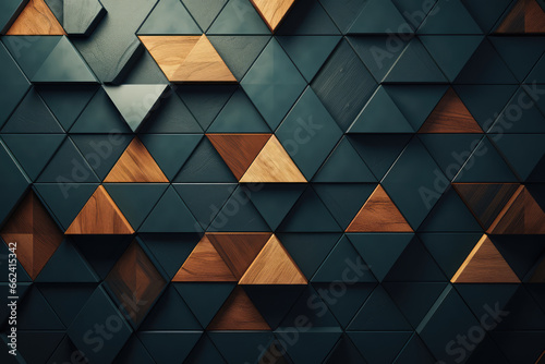 Abstract geometric background dark green triangles. High quality photo