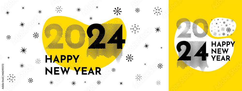 Happy New Year 2024 with different numbers design with festive colors concept. Premium Vector Design for 2024 New Year Speech.