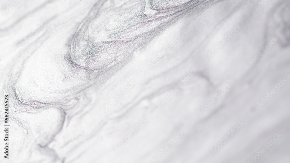 Marble background. Shimmering paint texture. Shiny liquid mix. White glitter paint blend flow creative captivating art. - obrazy, fototapety, plakaty 