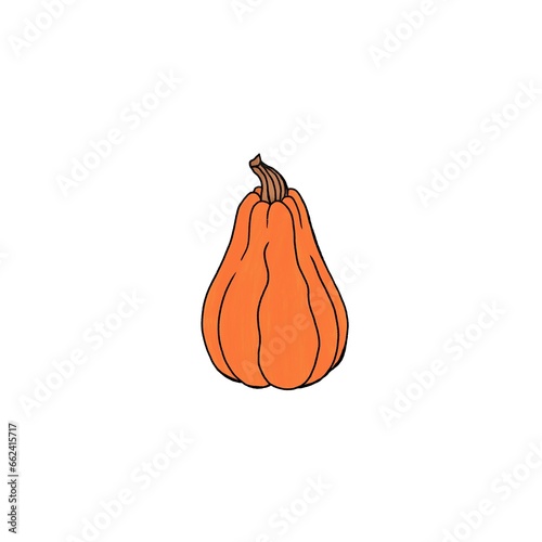 Cute Halloween sticker with pumpkin. Freehand flat design