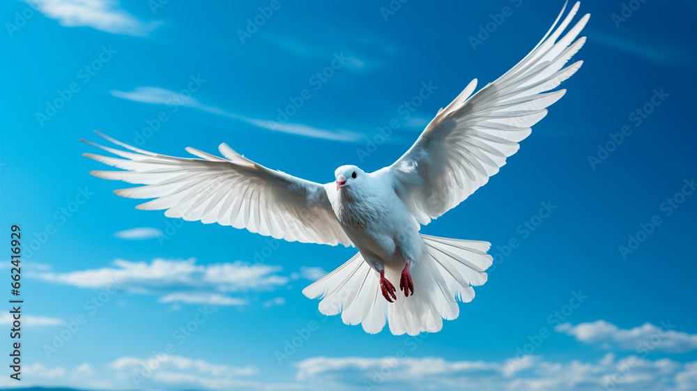 Obraz premium white dove flying in sky