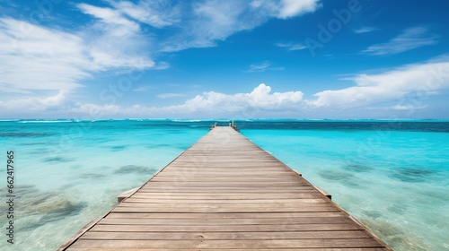 Landscape tropical sea with wooden dock bridge.AI generated image © prastiwi